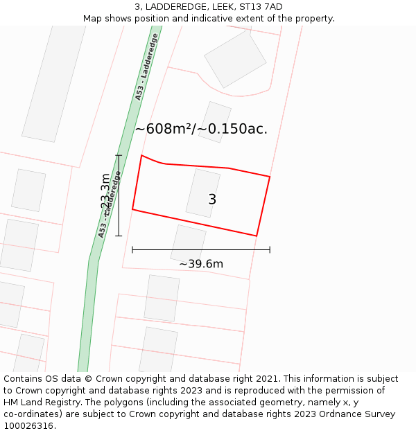 3, LADDEREDGE, LEEK, ST13 7AD: Plot and title map