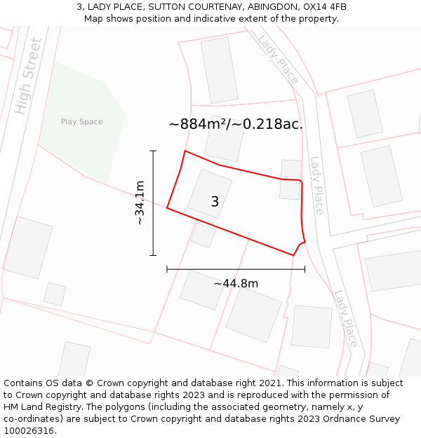 3, LADY PLACE, SUTTON COURTENAY, ABINGDON, OX14 4FB: Plot and title map