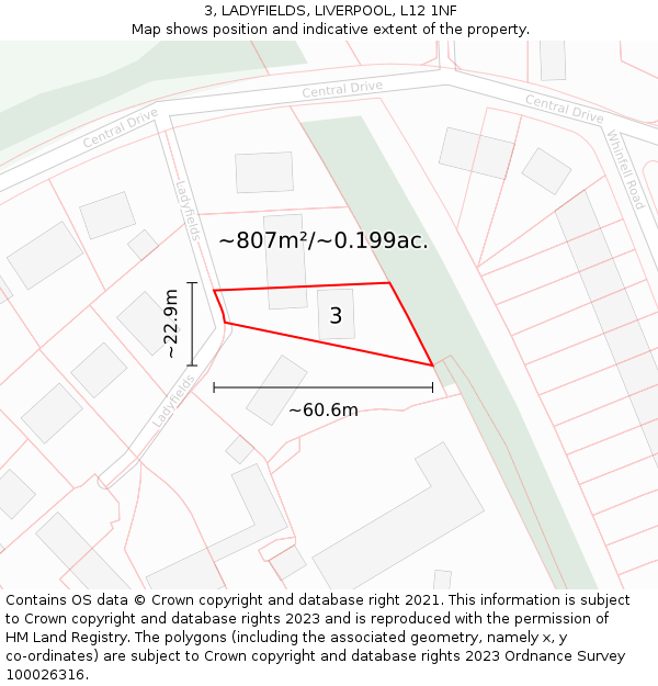 3, LADYFIELDS, LIVERPOOL, L12 1NF: Plot and title map