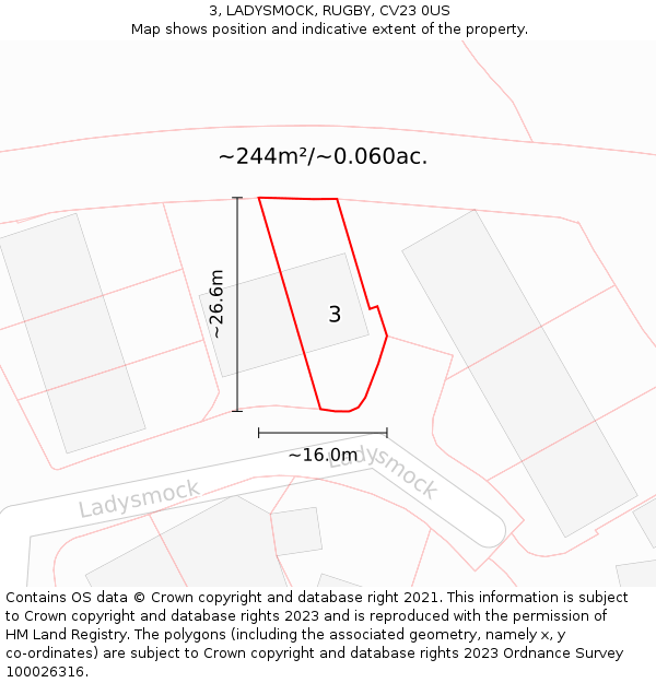 3, LADYSMOCK, RUGBY, CV23 0US: Plot and title map