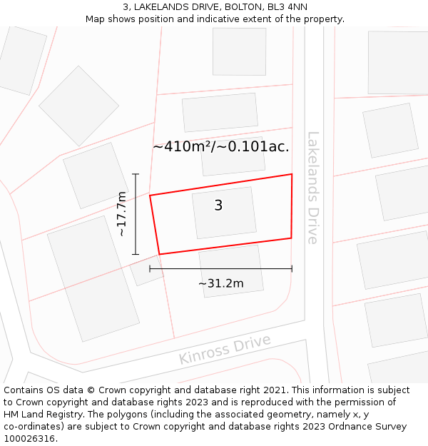 3, LAKELANDS DRIVE, BOLTON, BL3 4NN: Plot and title map
