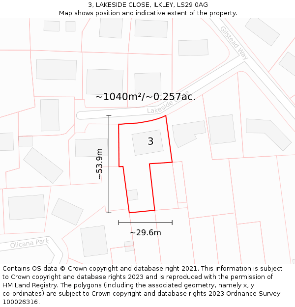 3, LAKESIDE CLOSE, ILKLEY, LS29 0AG: Plot and title map