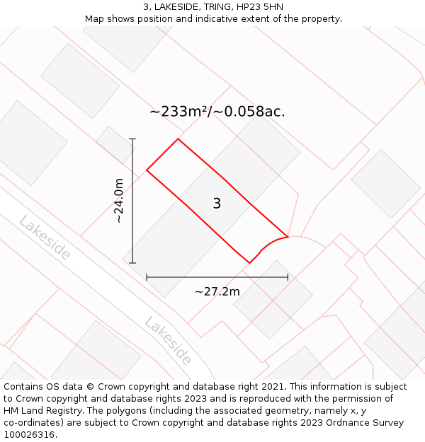 3, LAKESIDE, TRING, HP23 5HN: Plot and title map