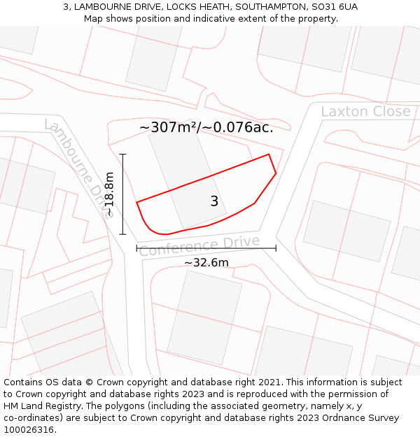 3, LAMBOURNE DRIVE, LOCKS HEATH, SOUTHAMPTON, SO31 6UA: Plot and title map