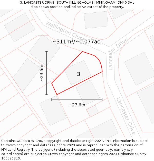 3, LANCASTER DRIVE, SOUTH KILLINGHOLME, IMMINGHAM, DN40 3HL: Plot and title map