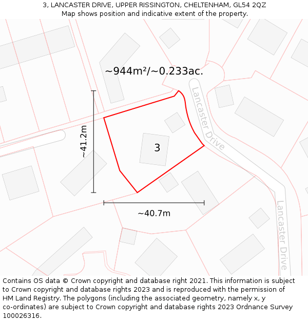 3, LANCASTER DRIVE, UPPER RISSINGTON, CHELTENHAM, GL54 2QZ: Plot and title map