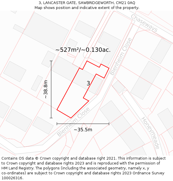 3, LANCASTER GATE, SAWBRIDGEWORTH, CM21 0AQ: Plot and title map