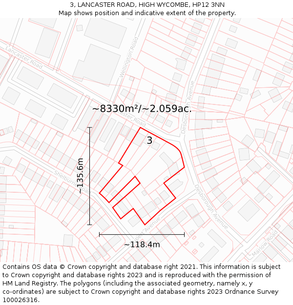 3, LANCASTER ROAD, HIGH WYCOMBE, HP12 3NN: Plot and title map