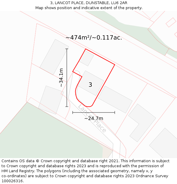 3, LANCOT PLACE, DUNSTABLE, LU6 2AR: Plot and title map