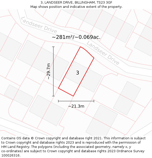 3, LANDSEER DRIVE, BILLINGHAM, TS23 3GF: Plot and title map