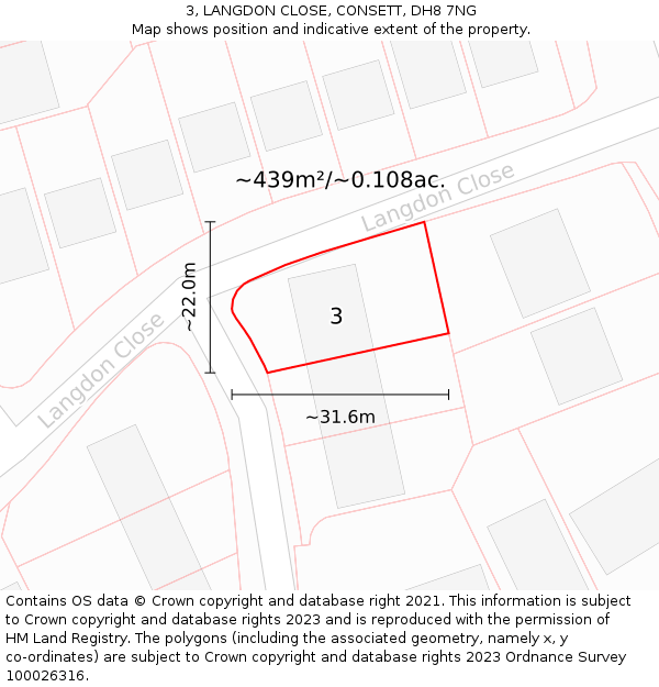 3, LANGDON CLOSE, CONSETT, DH8 7NG: Plot and title map