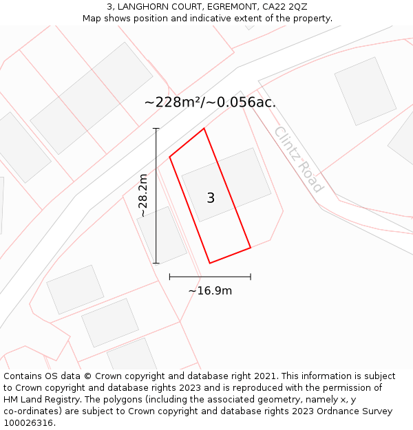 3, LANGHORN COURT, EGREMONT, CA22 2QZ: Plot and title map