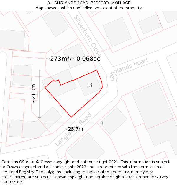 3, LANGLANDS ROAD, BEDFORD, MK41 0GE: Plot and title map