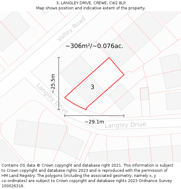 3, LANGLEY DRIVE, CREWE, CW2 8LP: Plot and title map