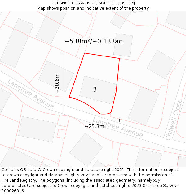 3, LANGTREE AVENUE, SOLIHULL, B91 3YJ: Plot and title map