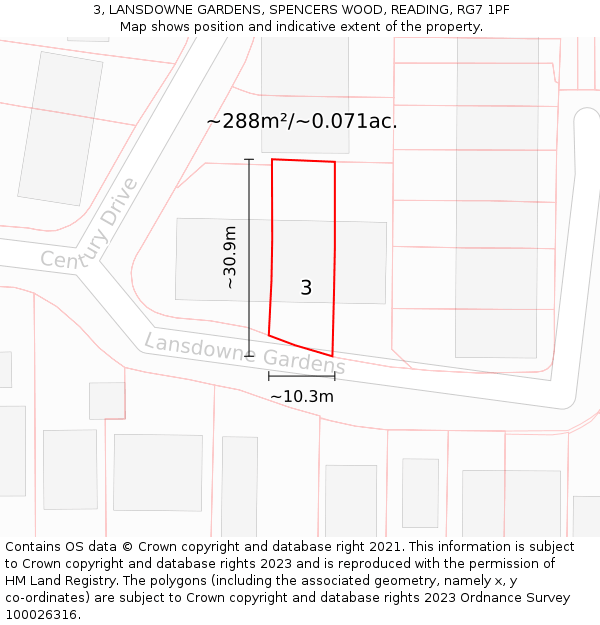 3, LANSDOWNE GARDENS, SPENCERS WOOD, READING, RG7 1PF: Plot and title map