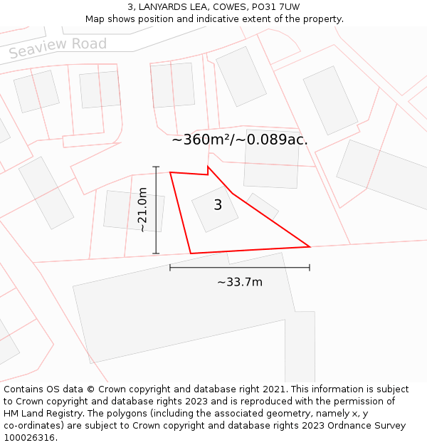 3, LANYARDS LEA, COWES, PO31 7UW: Plot and title map