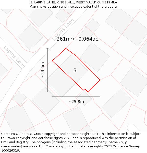 3, LAPINS LANE, KINGS HILL, WEST MALLING, ME19 4LA: Plot and title map