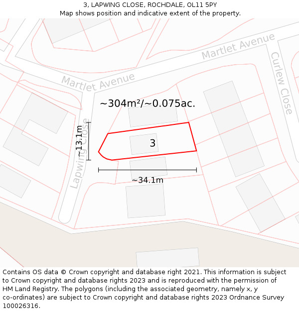 3, LAPWING CLOSE, ROCHDALE, OL11 5PY: Plot and title map