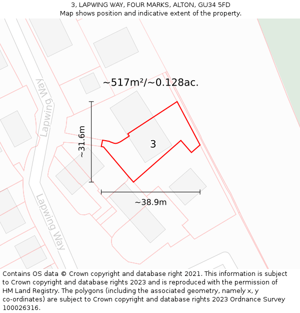 3, LAPWING WAY, FOUR MARKS, ALTON, GU34 5FD: Plot and title map