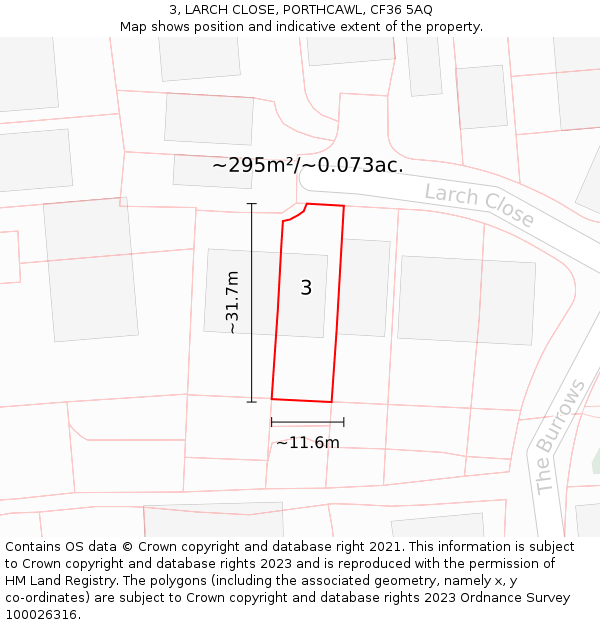 3, LARCH CLOSE, PORTHCAWL, CF36 5AQ: Plot and title map