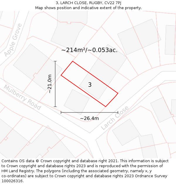 3, LARCH CLOSE, RUGBY, CV22 7PJ: Plot and title map