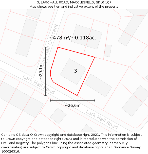 3, LARK HALL ROAD, MACCLESFIELD, SK10 1QP: Plot and title map