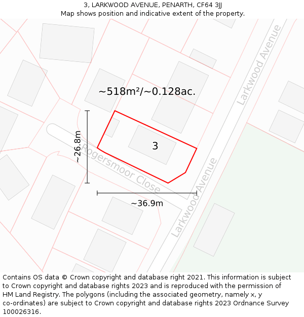 3, LARKWOOD AVENUE, PENARTH, CF64 3JJ: Plot and title map