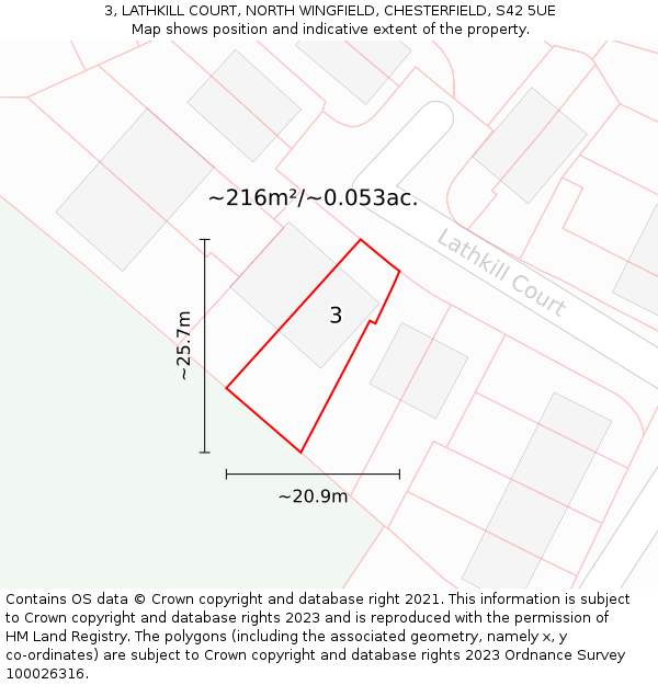 3, LATHKILL COURT, NORTH WINGFIELD, CHESTERFIELD, S42 5UE: Plot and title map