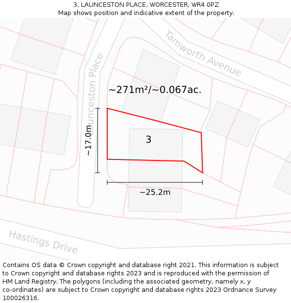 3, LAUNCESTON PLACE, WORCESTER, WR4 0PZ: Plot and title map