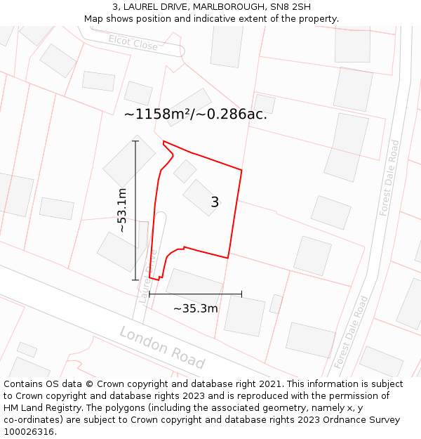 3, LAUREL DRIVE, MARLBOROUGH, SN8 2SH: Plot and title map