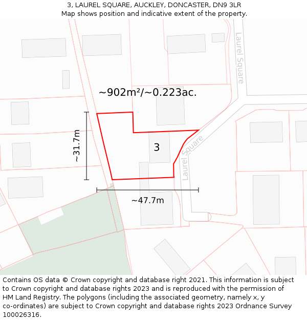 3, LAUREL SQUARE, AUCKLEY, DONCASTER, DN9 3LR: Plot and title map