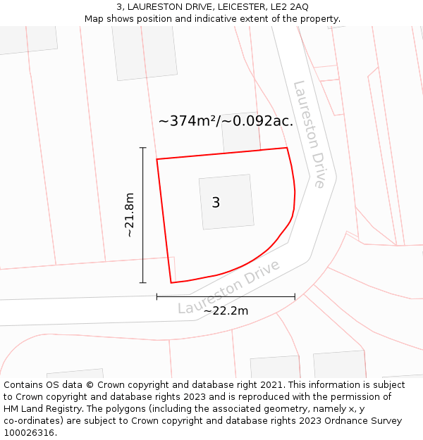3, LAURESTON DRIVE, LEICESTER, LE2 2AQ: Plot and title map