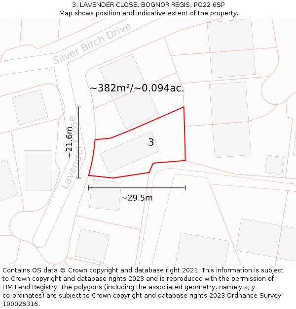 3, LAVENDER CLOSE, BOGNOR REGIS, PO22 6SP: Plot and title map