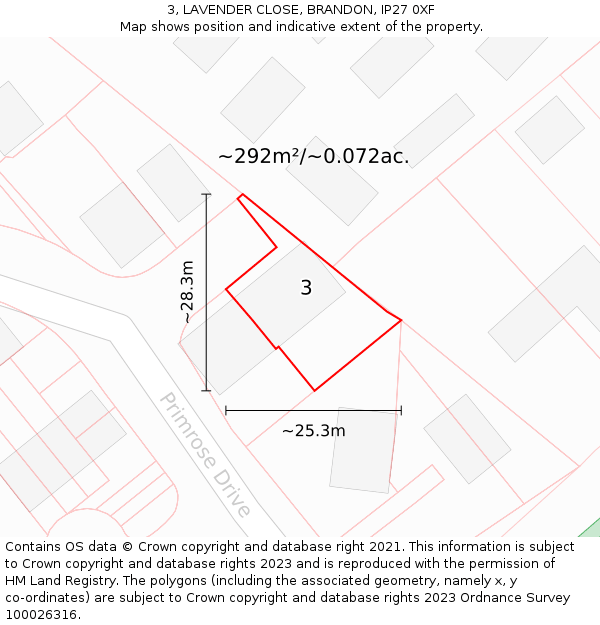 3, LAVENDER CLOSE, BRANDON, IP27 0XF: Plot and title map