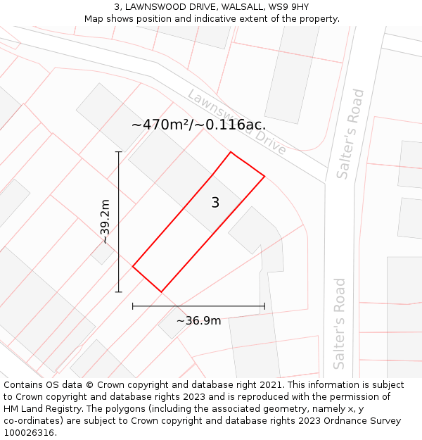 3, LAWNSWOOD DRIVE, WALSALL, WS9 9HY: Plot and title map