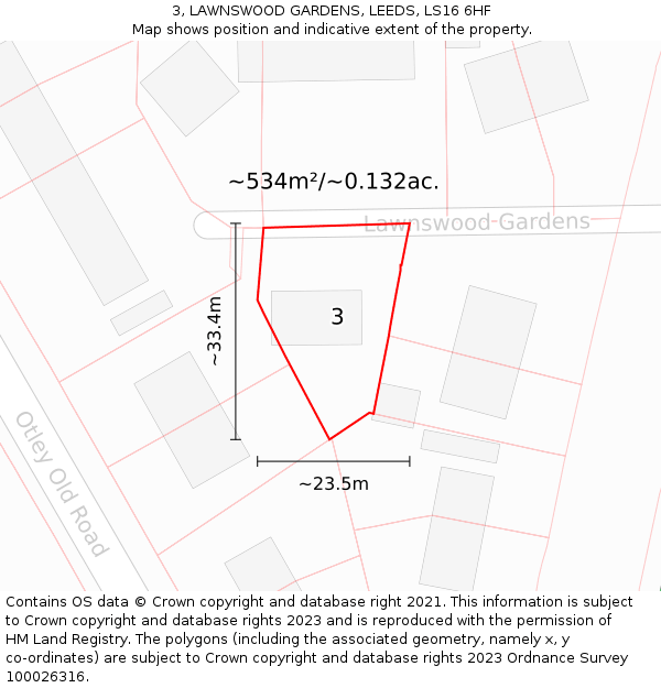 3, LAWNSWOOD GARDENS, LEEDS, LS16 6HF: Plot and title map