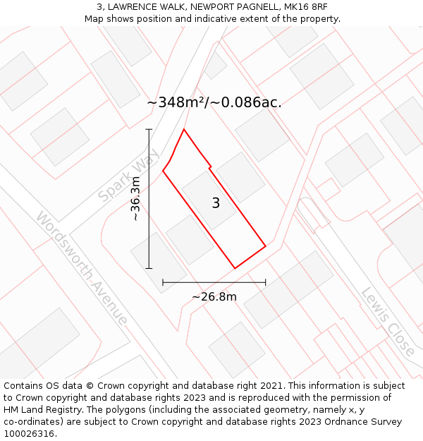 3, LAWRENCE WALK, NEWPORT PAGNELL, MK16 8RF: Plot and title map