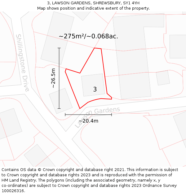 3, LAWSON GARDENS, SHREWSBURY, SY1 4YH: Plot and title map