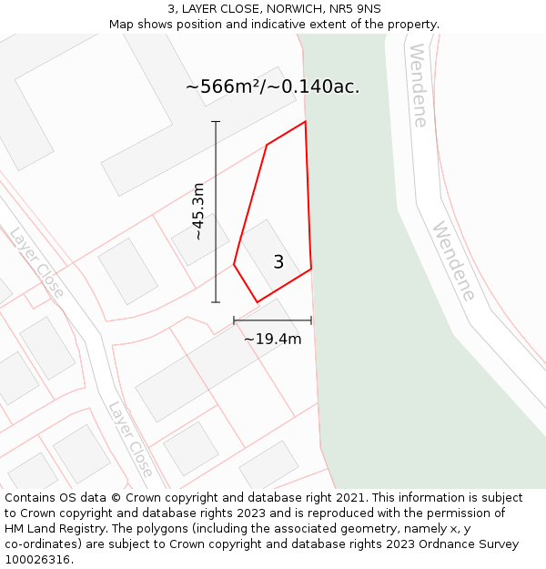 3, LAYER CLOSE, NORWICH, NR5 9NS: Plot and title map
