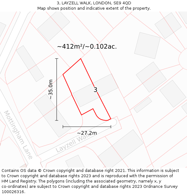 3, LAYZELL WALK, LONDON, SE9 4QD: Plot and title map