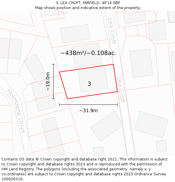 3, LEA CROFT, MIRFIELD, WF14 0BP: Plot and title map