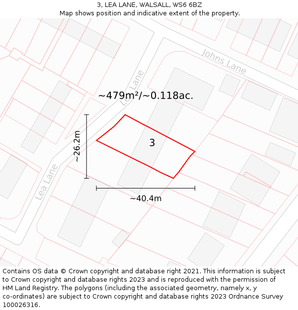 3, LEA LANE, WALSALL, WS6 6BZ: Plot and title map