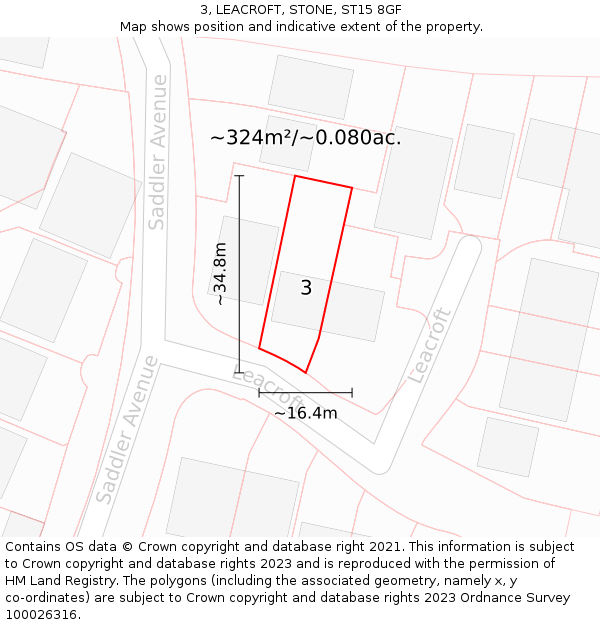 3, LEACROFT, STONE, ST15 8GF: Plot and title map