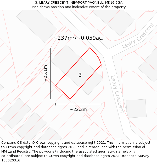 3, LEARY CRESCENT, NEWPORT PAGNELL, MK16 9GA: Plot and title map