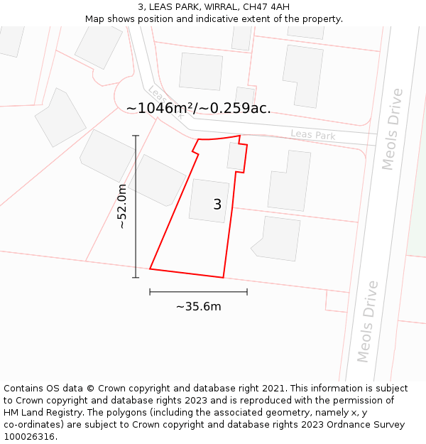 3, LEAS PARK, WIRRAL, CH47 4AH: Plot and title map