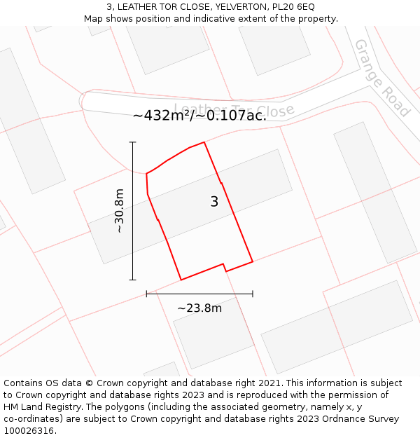 3, LEATHER TOR CLOSE, YELVERTON, PL20 6EQ: Plot and title map