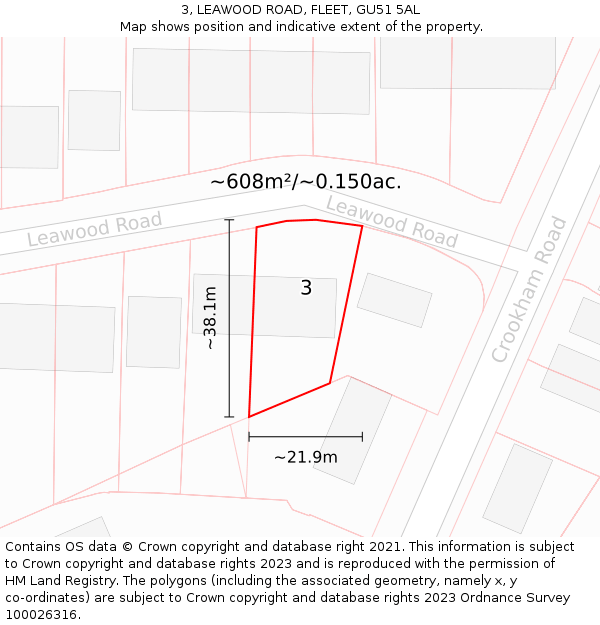 3, LEAWOOD ROAD, FLEET, GU51 5AL: Plot and title map