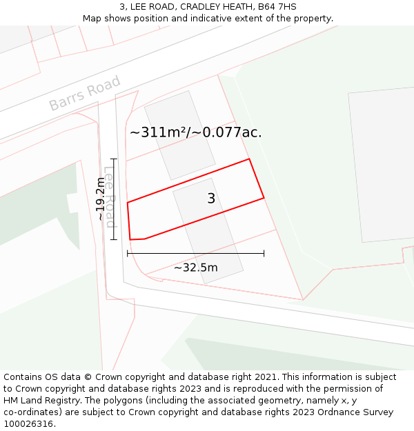 3, LEE ROAD, CRADLEY HEATH, B64 7HS: Plot and title map