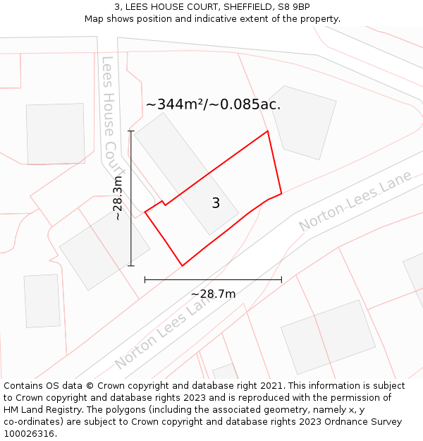 3, LEES HOUSE COURT, SHEFFIELD, S8 9BP: Plot and title map